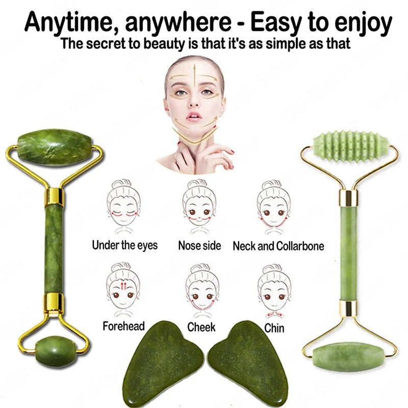 Jade Stone Roller & Gua Sha Facial & Body Massager