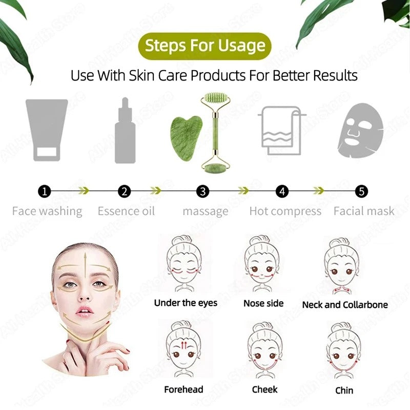 Jade Stone Roller & Gua Sha Facial & Body Massager