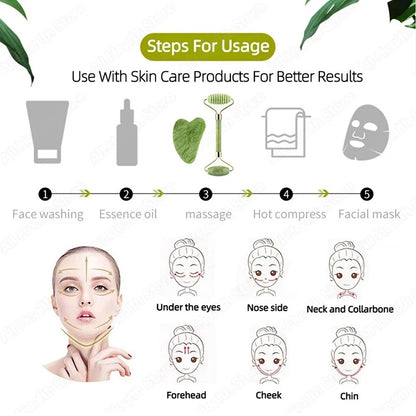 Jade Stone Roller & Gua Sha Facial & Body Massager