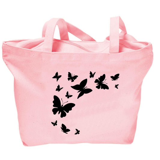 Beautiful Flying Butterflies Printed Canvas Zipper Bags for Girls/Women