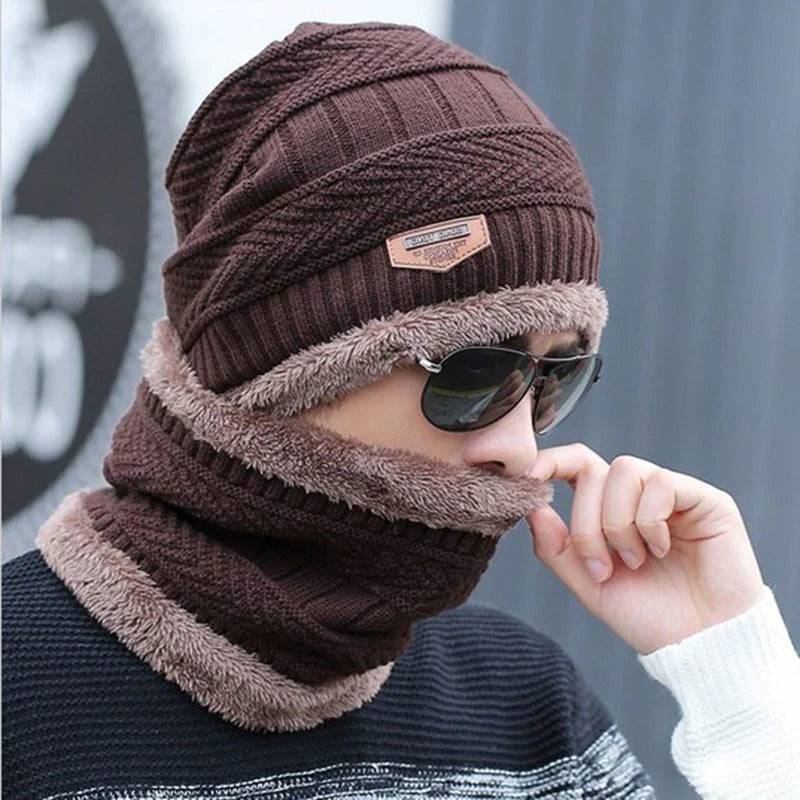 Winter Beanie Hat and Scarf Thermal Knit Hat Skull Cap Full Set-2 Piece