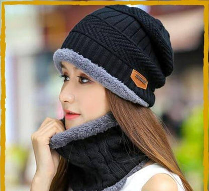 Winter Beanie Hat and Scarf Thermal Knit Hat Skull Cap Full Set-2 Piece