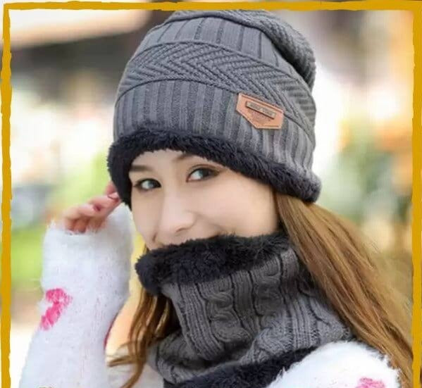 Winter Beanie Hat and Scarf Thermal Knit Hat Skull Cap Full Set-2 Piece