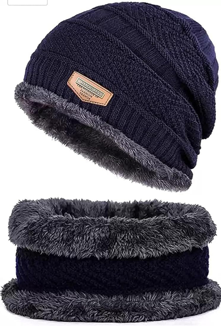 Winter Beanie Hat and Scarf Thermal Knit Hat Skull Cap Full Set-2 Piece