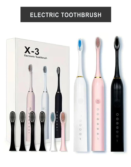 Rechargeable X-3 Sonic Electric Toothbrush with 4 Detachable Bristles
