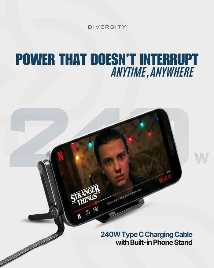 The Viral 240W Fast Charging Type C to C Cable with 360 Degree Aluminum Stand