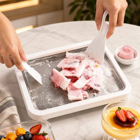 Instant Rolled Ice Cream Maker, Frozen Dessert Preparation Pan, Homemade Ice Cream Maker Tray, Homemade Ice Cream Roll Kit