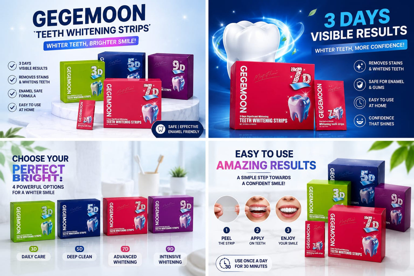 Gegemoon 5D Teeth Whitening Strips | Professional 5-Day Whitening Kit