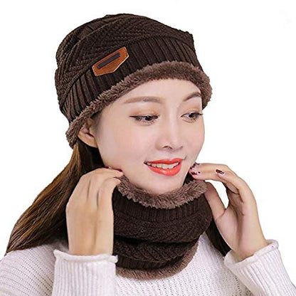 Winter Beanie Hat and Scarf Thermal Knit Hat Skull Cap Full Set-2 Piece